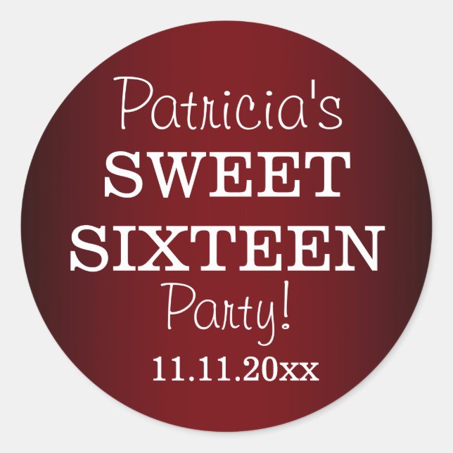 Stylish Sweet 16 Party Stickers : Metallic Red (Front)