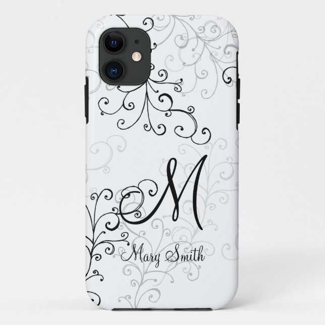 Stylish Swirl Custom Monogram Case-Mate iPhone Case (Back)