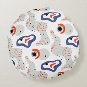 Stylish Swirls and Curbs Abstract Pattern Round Pillow
