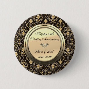 Stylish Swirls Black 50th Wedding Anniversary 2 Inch Round Button