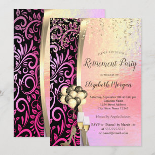 Stylish Swirls Glas,High Heels,Retirement   Invitation