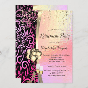 Stylish Swirls Glas,High Heels,Retirement   Invitation