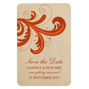 Stylish Swirls Save the Date Magnet, Orange Magnet