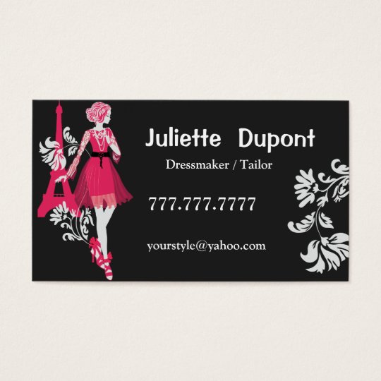 Stylish Tailor Dressmaker Eiffel tower black Business Card