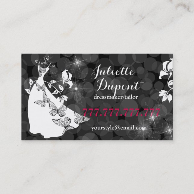 Stylish Tailor Dressmaker tailor salon black Business Card (Front)