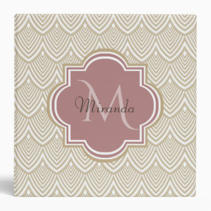 Stylish Tan Arched Scallops Mauve Monogram Name Binder