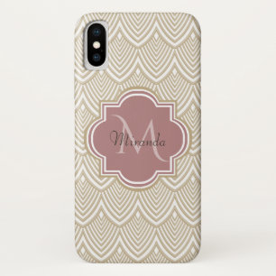 Stylish Tan Arched Scallops Mauve Monogram Name iPhone X Case