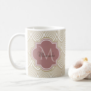 Stylish Tan Arched Scallops Mauve Monogram Name Coffee Mug