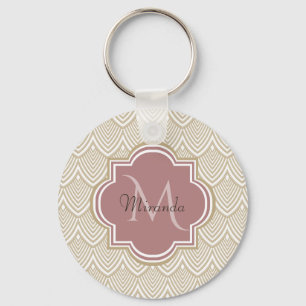Stylish Tan Arched Scallops Mauve Monogram Name Keychain