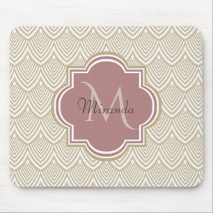 Stylish Tan Arched Scallops Mauve Monogram Name Mouse Pad