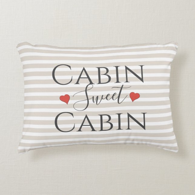 Stylish Tan Cabin Sweet Cabin Quote Decorative Accent Pillow (Front)