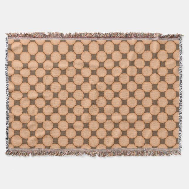 Stylish Tan Peach Pink Polka Dot Pattern Throw Blanket (Front)
