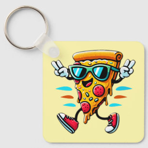 Stylish tasty pizza slice character adds energy keychain