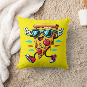 Stylish tasty pizza slice character adds energy throw pillow