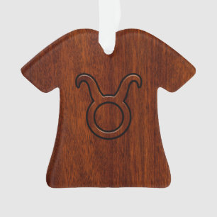 Stylish Taurus Zodiac Sign on Mahogany like print Ornament