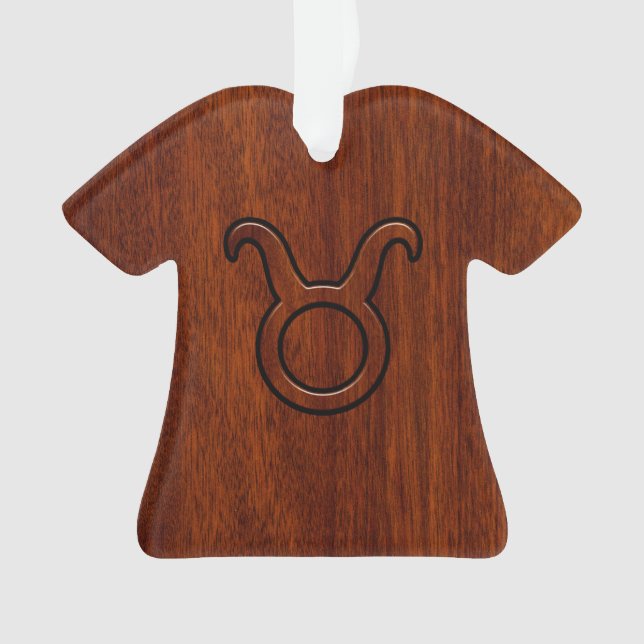Stylish Taurus Zodiac Sign on Mahogany like print Ornament (Front)