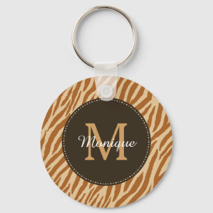 Stylish Tawny Brown Zebra Print Monogram and Name Keychain