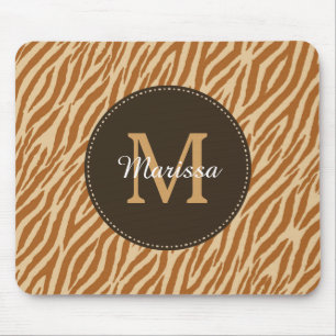 Stylish Tawny Brown Zebra Print Monogram and Name Mouse Pad