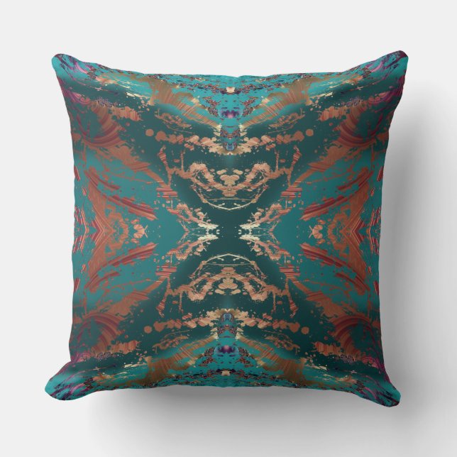 Stylish Teal and Bronze Throw Pillow (Front)