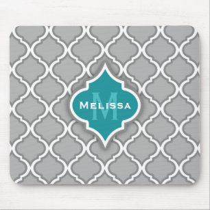 Stylish Teal and Grey Moroccan Tile Pattern Mouse Pad