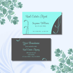 Stylish Teal and Grey Ornamental Squiggled Ornate Business Card