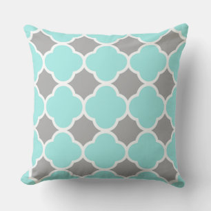 Stylish Teal and Grey Quatrefoil Pattern Throw Pillow