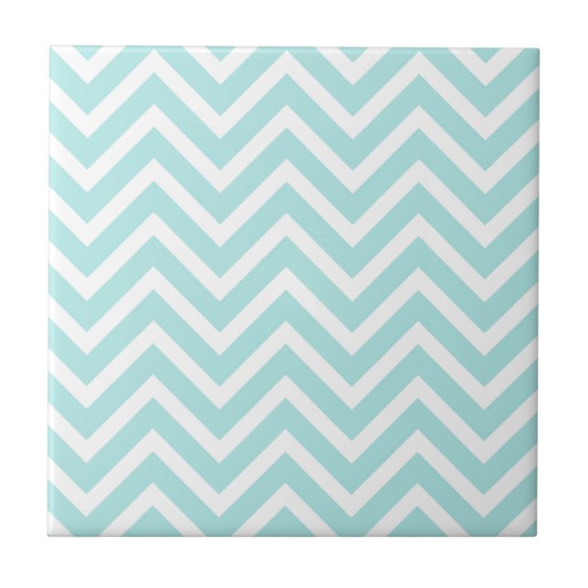 Stylish Teal Blue Chevron Pattern Tile (Front)