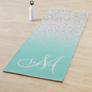 Stylish teal blue ombre personalized monogrammed yoga mat