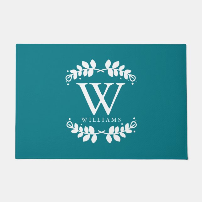 Stylish Teal Family Monogram Doormat (Front)