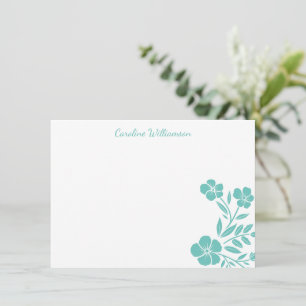 Stylish Teal Floral Drawing Personalized Script  Card