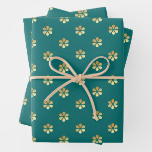 Stylish Teal & Gold Daisy Honeycomb  Wrapping Paper Sheet
