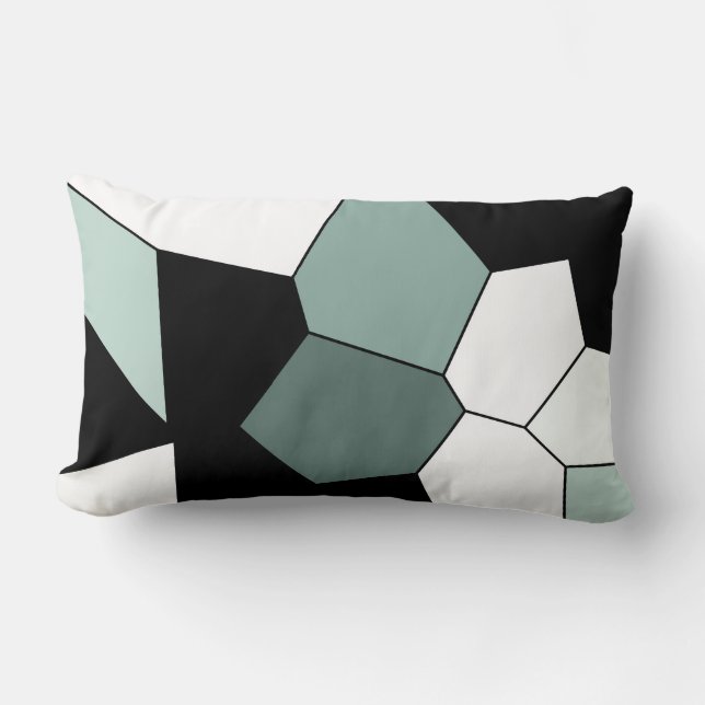 Stylish Teal Green Black White Pattern Lumbar Pillow (Front)