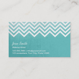 Stylish Teal Green Chevron Stripes Makeup Artist Business Card