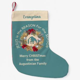 Stylish Teal JESUS IS THE REASON Small Christmas Stocking