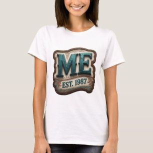 Stylish Teal ME EST 1987 Slogan Design T-Shirt