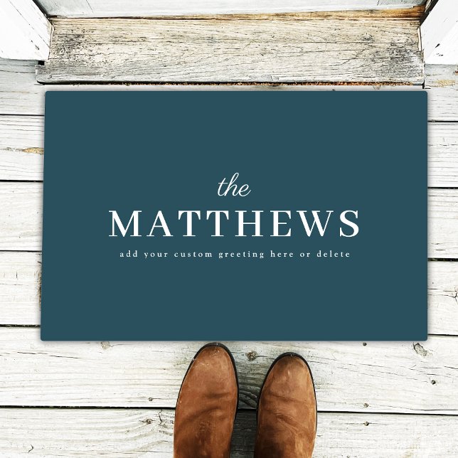 Stylish Teal | Modern Minimal Trendy Blue Name Doormat (Creator Uploaded)
