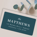 Stylish Teal | Modern Trendy Blue Return Address Label<br><div class="desc">A stylish modern photo holiday return address label with your surname featured in classic typography paired with a handwritten script font in white a gorgeous dark teal green blue colour on the reverse. A fun,  minimal design to stand out from the crowd this christmas season!</div>