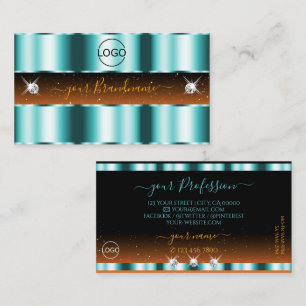 Stylish Teal Orange Black Sparkle Jewels with Logo Business Card