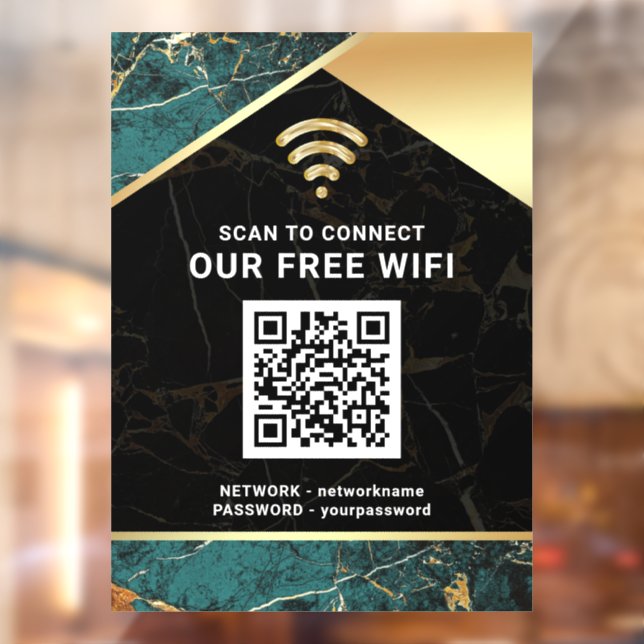 Stylish Teal QR Code Wifi Network Password Window Cling (Sheet 2)