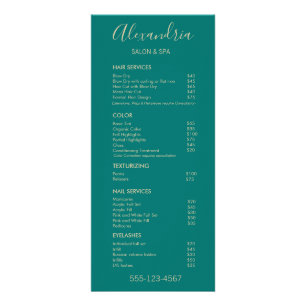 Stylish Teal Salon Service Spa Menu