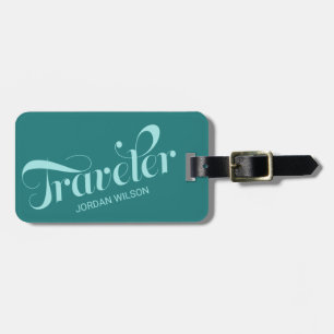 Stylish Teal Script Typography Traveller Bag Tag