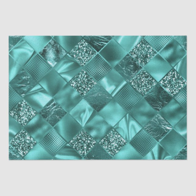 Stylish Teal Shimmer Glitter and Foil Diamonds Tissue Paper (Front)