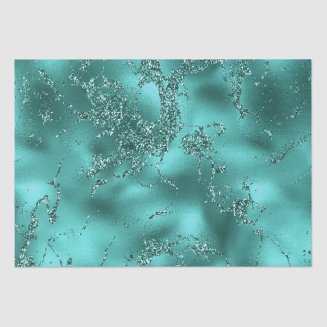 Stylish Teal Shimmer Glitter & Foil Marble effect Tissue Paper (Front)