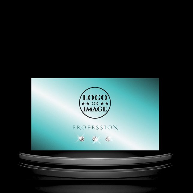 Stylish Teal Silver Sparkling Diamonds with Logo Business Card (Creator Uploaded)