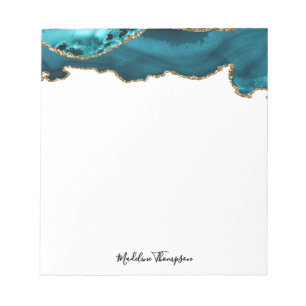 Stylish Teal Velvet Agate Geode Script Typography Notepad