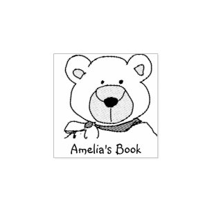 Stylish Teddy Bear Bookplate  Rubber Stamp