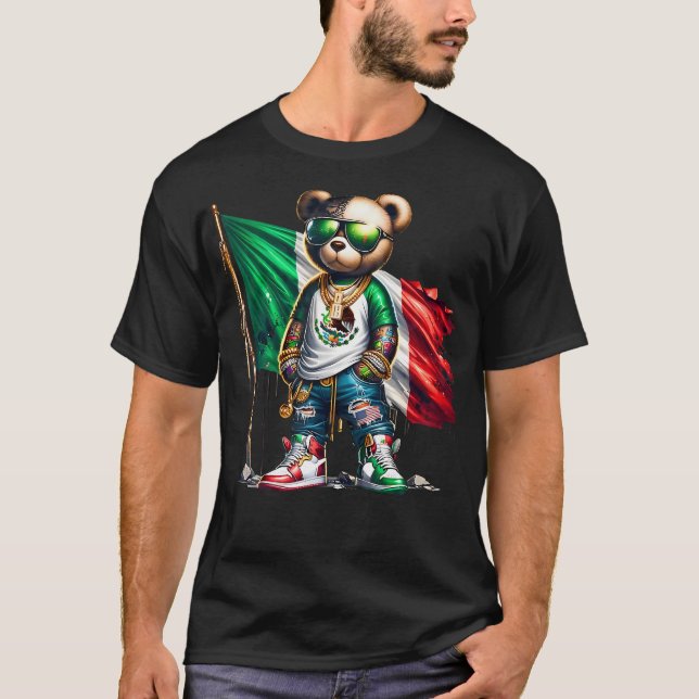 Stylish Teddy Bear Mexican Flag Mexico T-Shirt (Front)