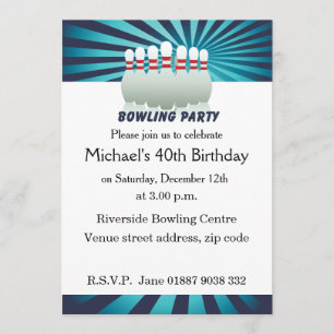 Stylish Ten Pin Bowling Birthday Party Invitation