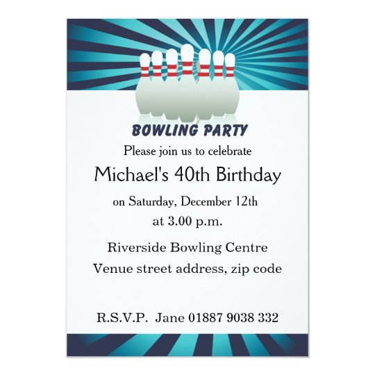 Stylish Ten Pin Bowling Birthday Party Invitation