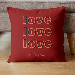 Stylish Terracotta Clean 3 x Love Red Velvet Throw Pillow